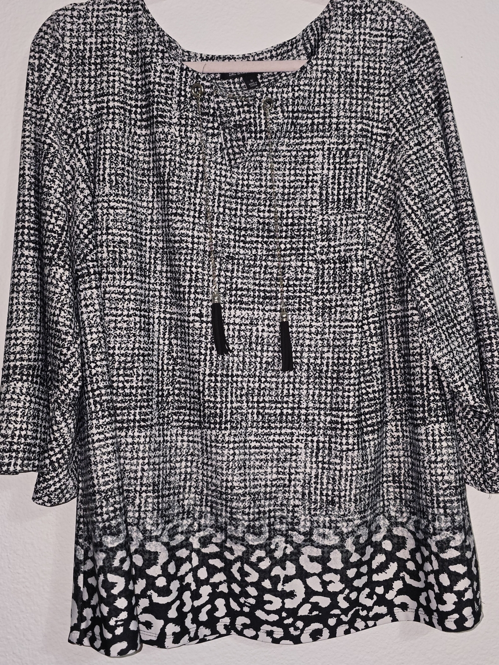 Zac & Rachel Black and White Tweed Pants with Chain Detail